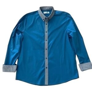 Tomsware Casual Button Down Shirt • Long Sleeve Two-Tone Cotton • Size XL